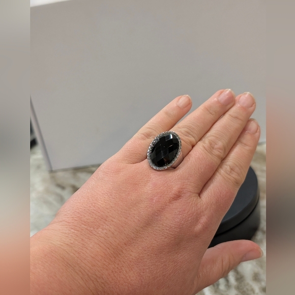 Stainless Steel Ring With Faceted Black Stone - Picture 8 of 9